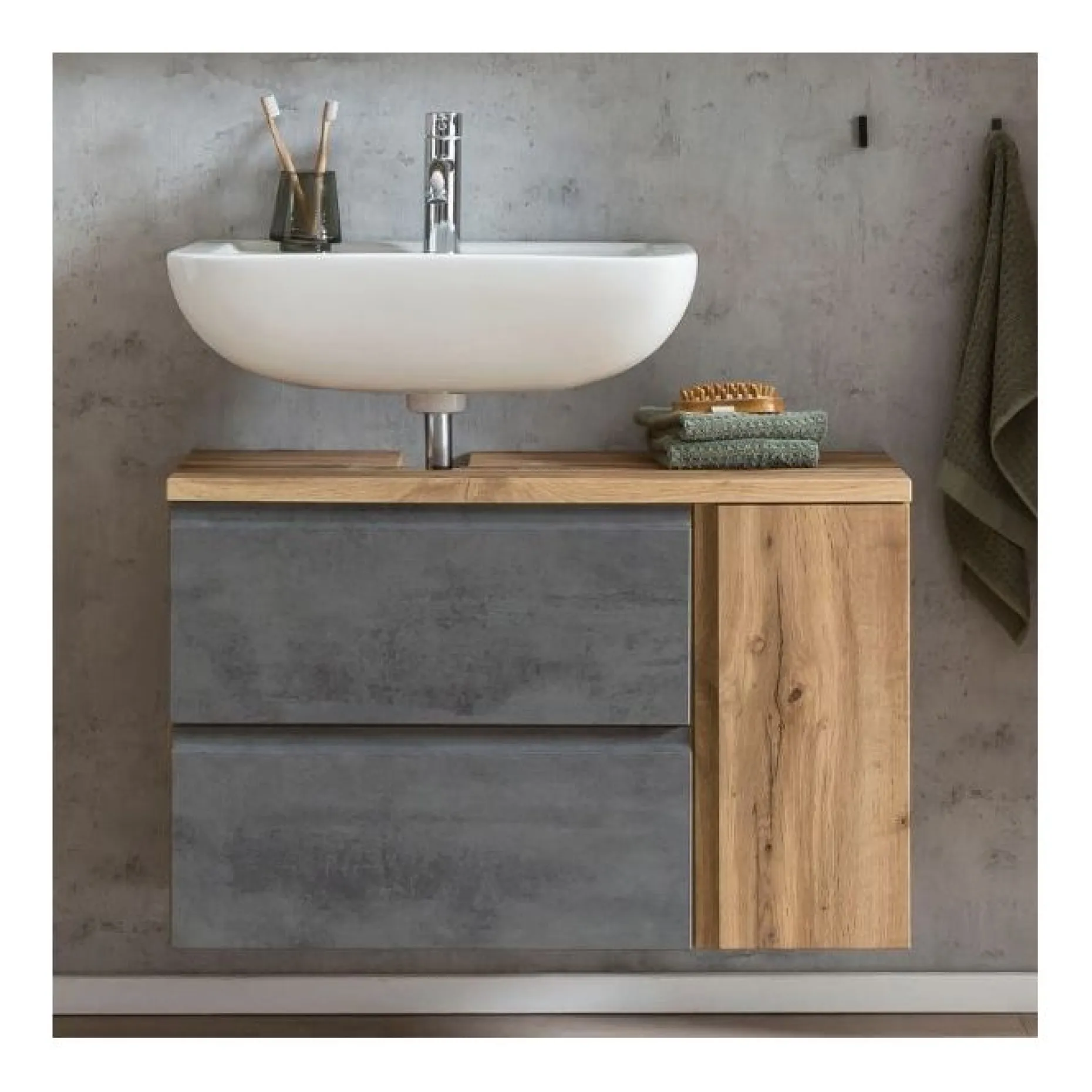 Waschbeckenschrank Varese | 85 x 47 x 56 cm | Wotan Oak / Betonfarbe