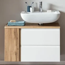 Waschbeckenschrank Varese | 85 x 47 x 56 cm | Wotan Oak / Weiß