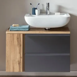 Waschbeckenschrank Varese | 85 x 47 x 56 cm | Wotan Oak / Grau