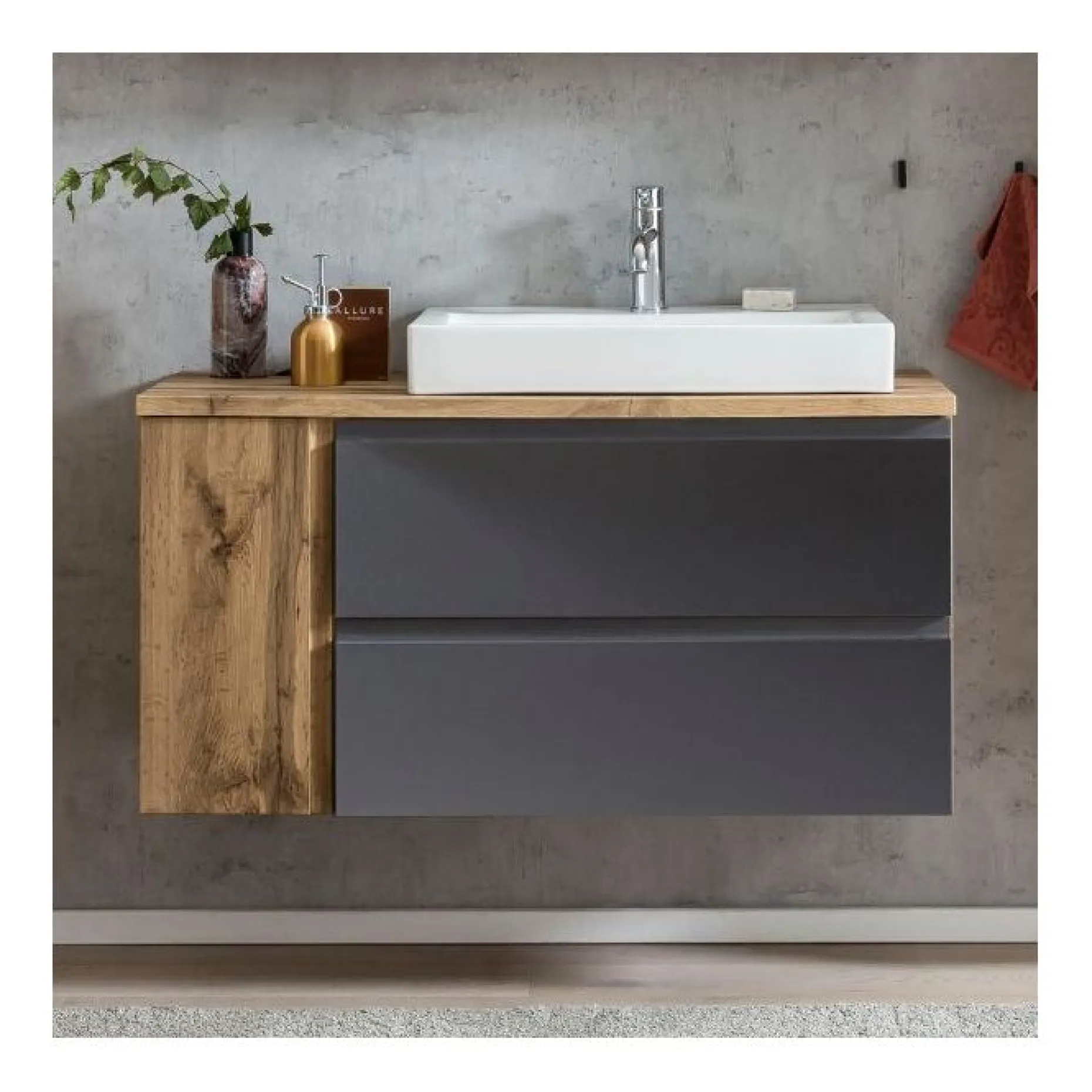Waschbeckenschrank Varese | 105 x 47 x 65 cm | Wotan Oak / Grey