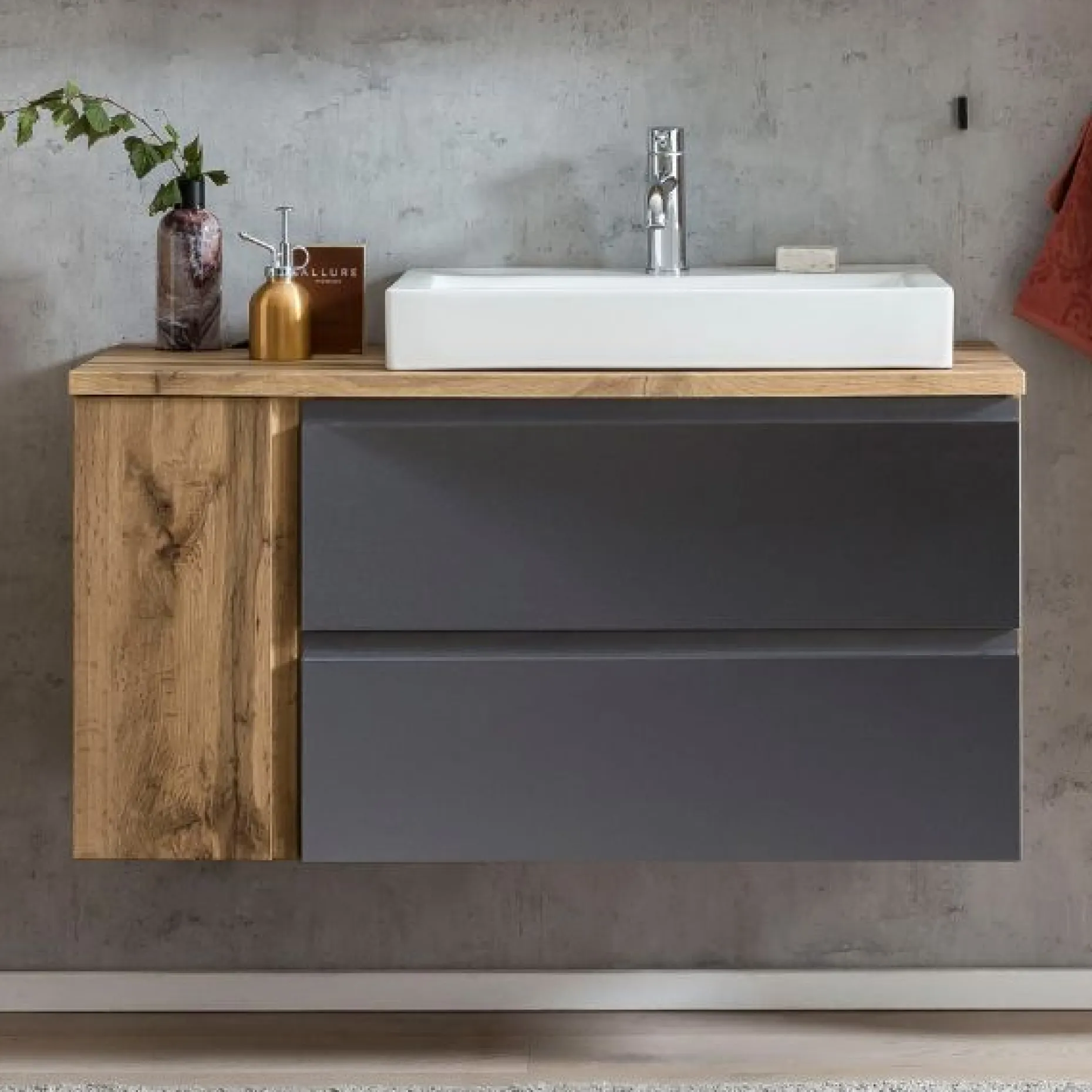 Waschbeckenschrank Varese | 105 x 47 x 65 cm | Wotan Oak / Grey