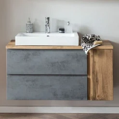 Waschbeckenschrank Varese | 105 x 47 x 65 cm | Wotan Oak / Farbe Beton