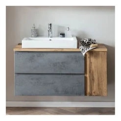 Waschbeckenschrank Varese | 105 x 47 x 65 cm | Wotan Oak / Farbe Beton