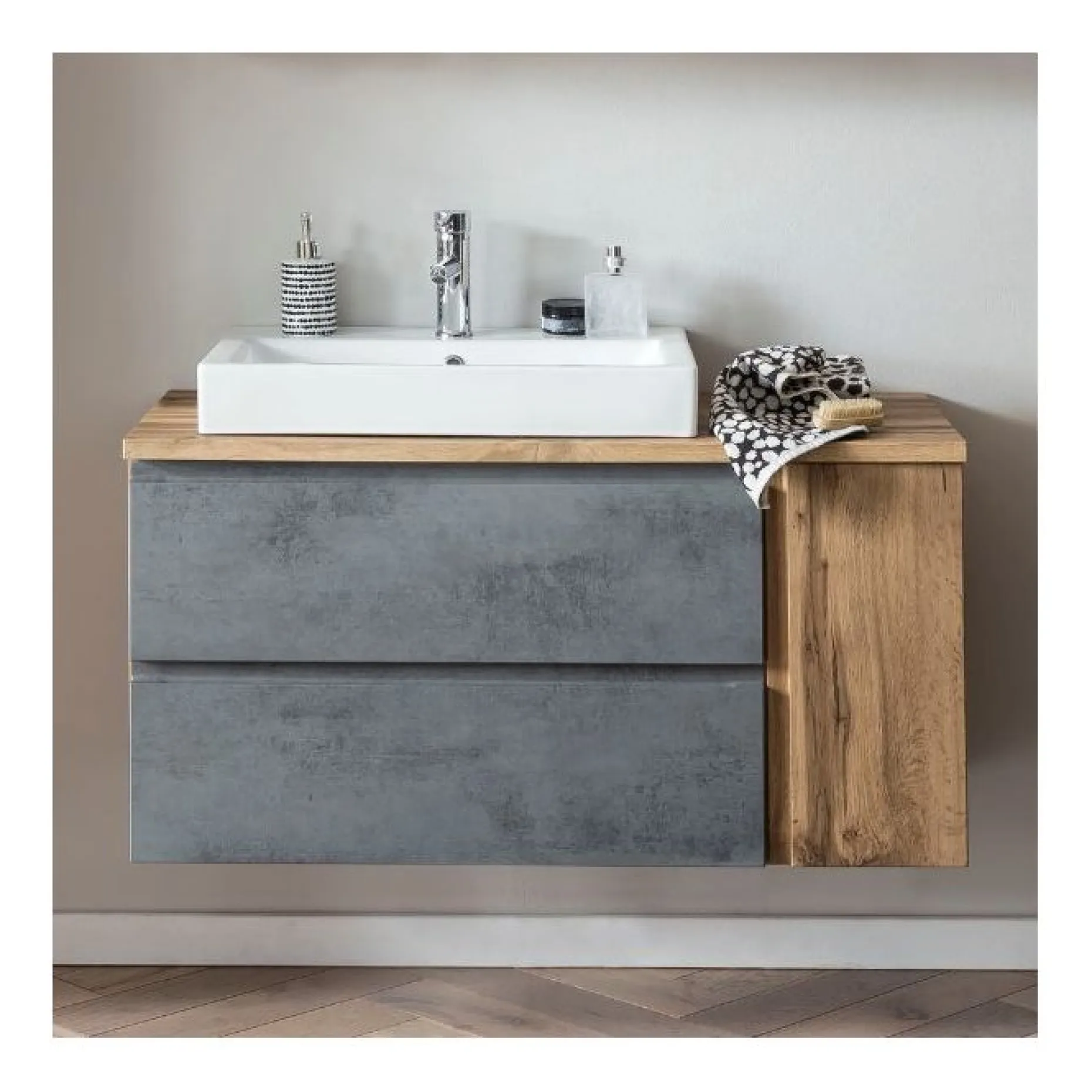 Waschbeckenschrank Varese | 105 x 47 x 65 cm | Wotan Oak / Farbe Beton