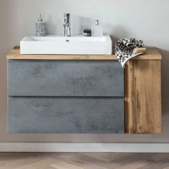 Waschbeckenschrank Varese | 105 x 47 x 65 cm | Wotan Oak / Farbe Beton