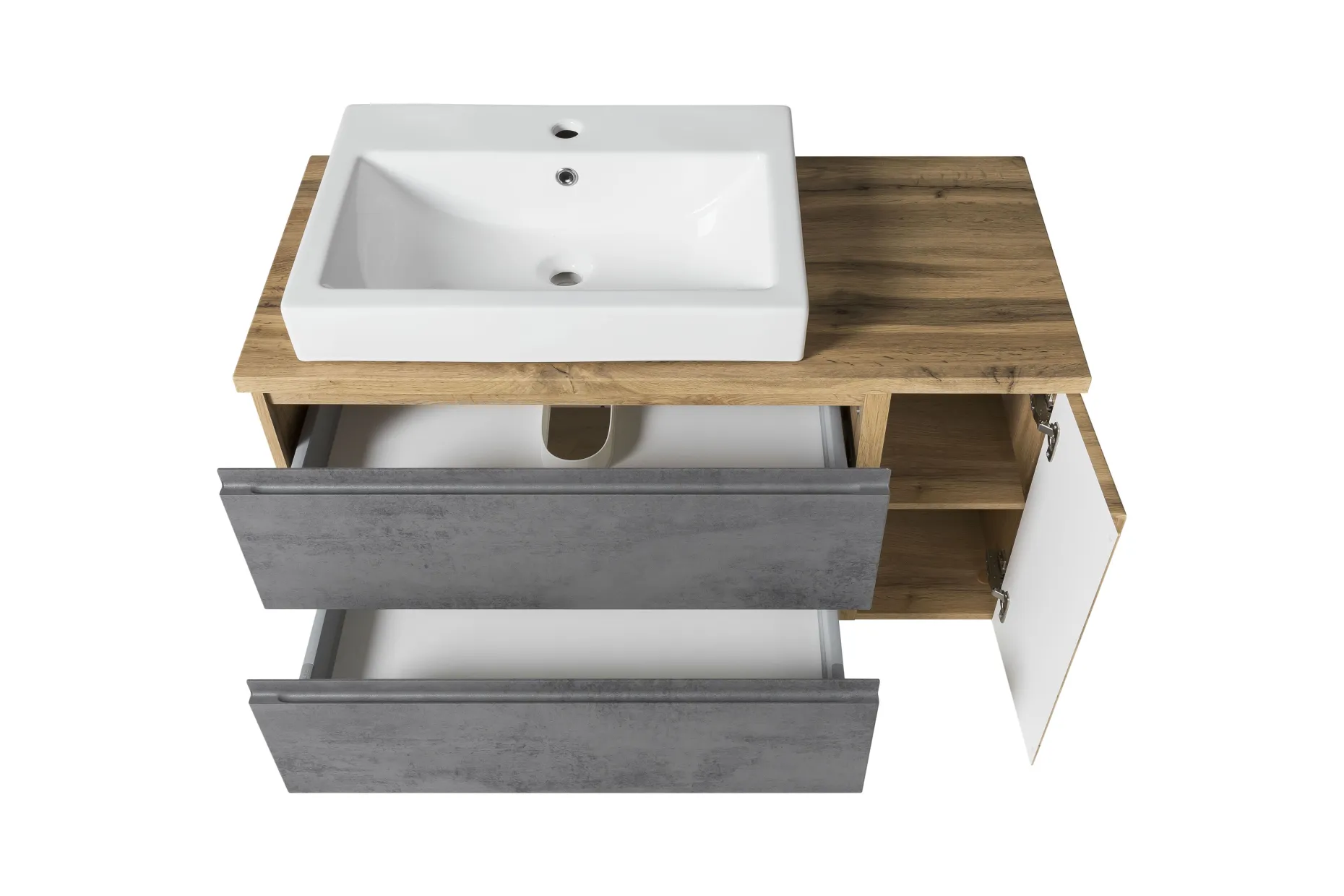 Waschbeckenschrank Varese | 105 x 47 x 65 cm | Wotan Oak / Farbe Beton