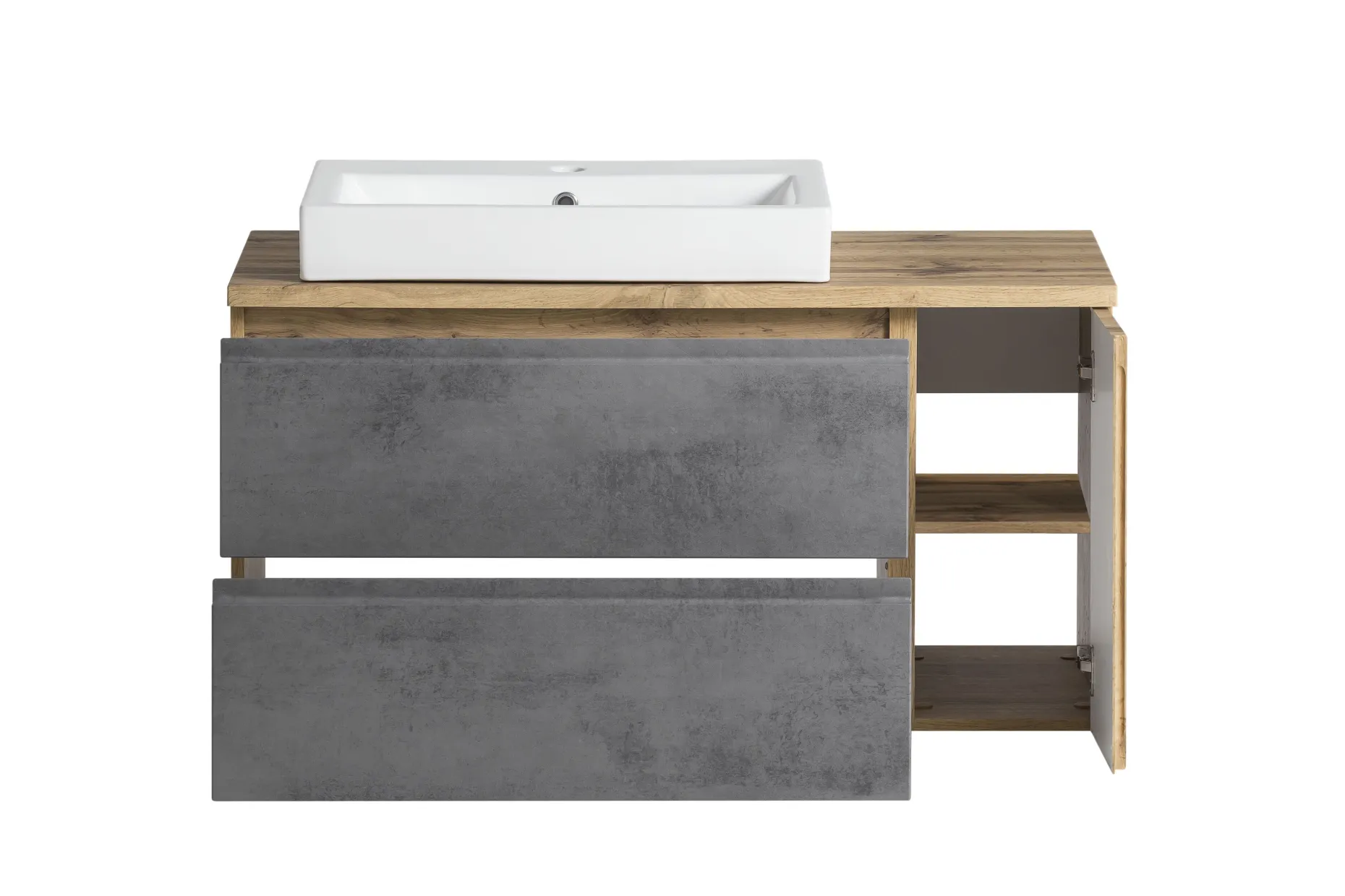 Waschbeckenschrank Varese | 105 x 47 x 65 cm | Wotan Oak / Farbe Beton