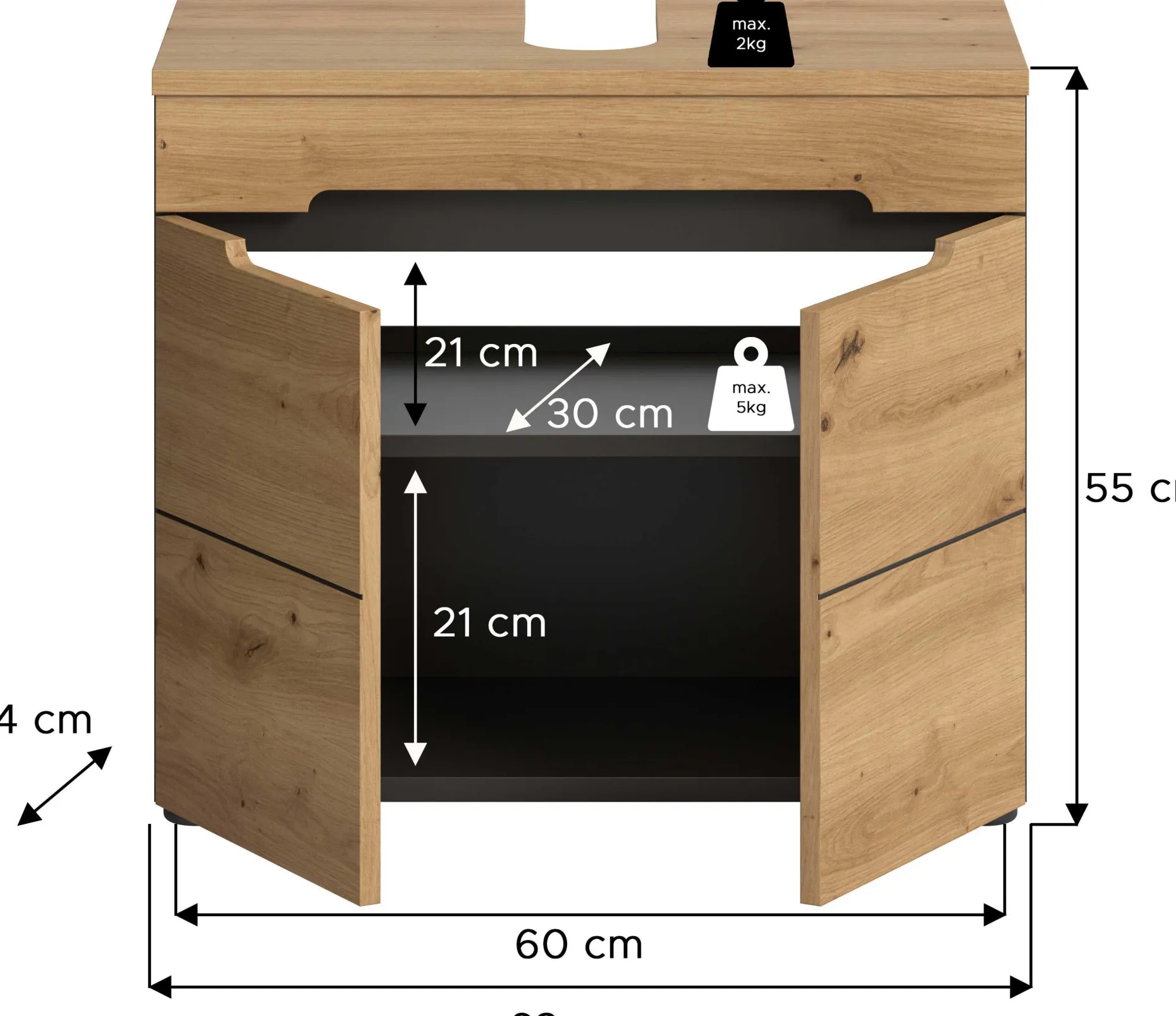 Waschbeckenunterschrank Canu Xonox - basaltgrau, 63x55x34 cm