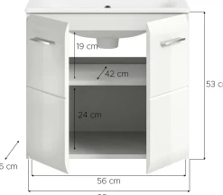Waschbeckenunterschrank Ice Xonox - MDF Hochglanz - 60x55x46 cm - Weiß