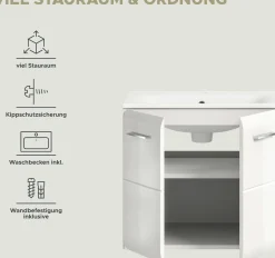 Waschbeckenunterschrank Ice Xonox - MDF Hochglanz - 60x55x46 cm - Weiß