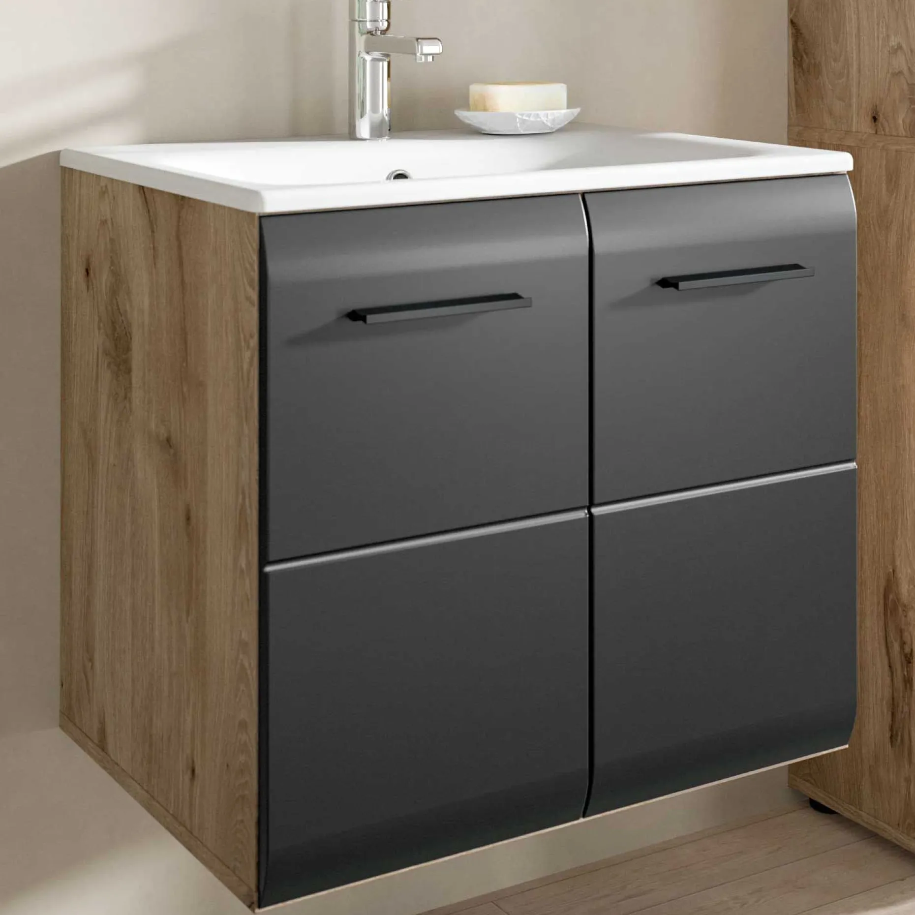 Waschbeckenunterschrank Ice Xonox - MDF matt schwarz/Nox Oak - 60x55x46 cm