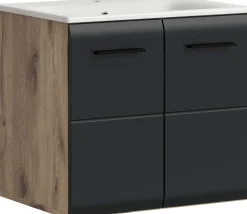 Waschbeckenunterschrank Ice Xonox - MDF matt schwarz/Nox Oak - 60x55x46 cm