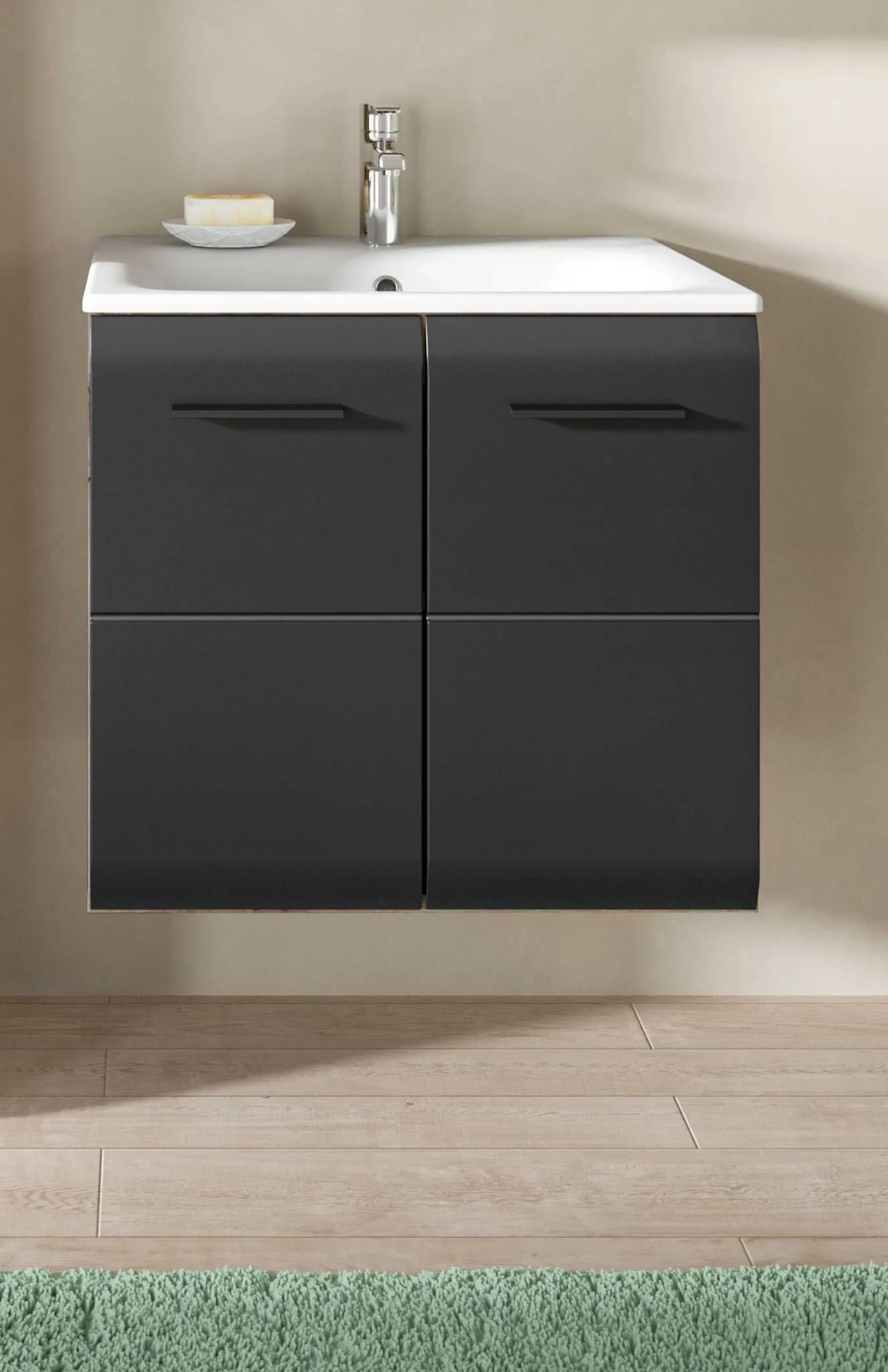 Waschbeckenunterschrank Ice Xonox - MDF matt schwarz/Nox Oak - 60x55x46 cm