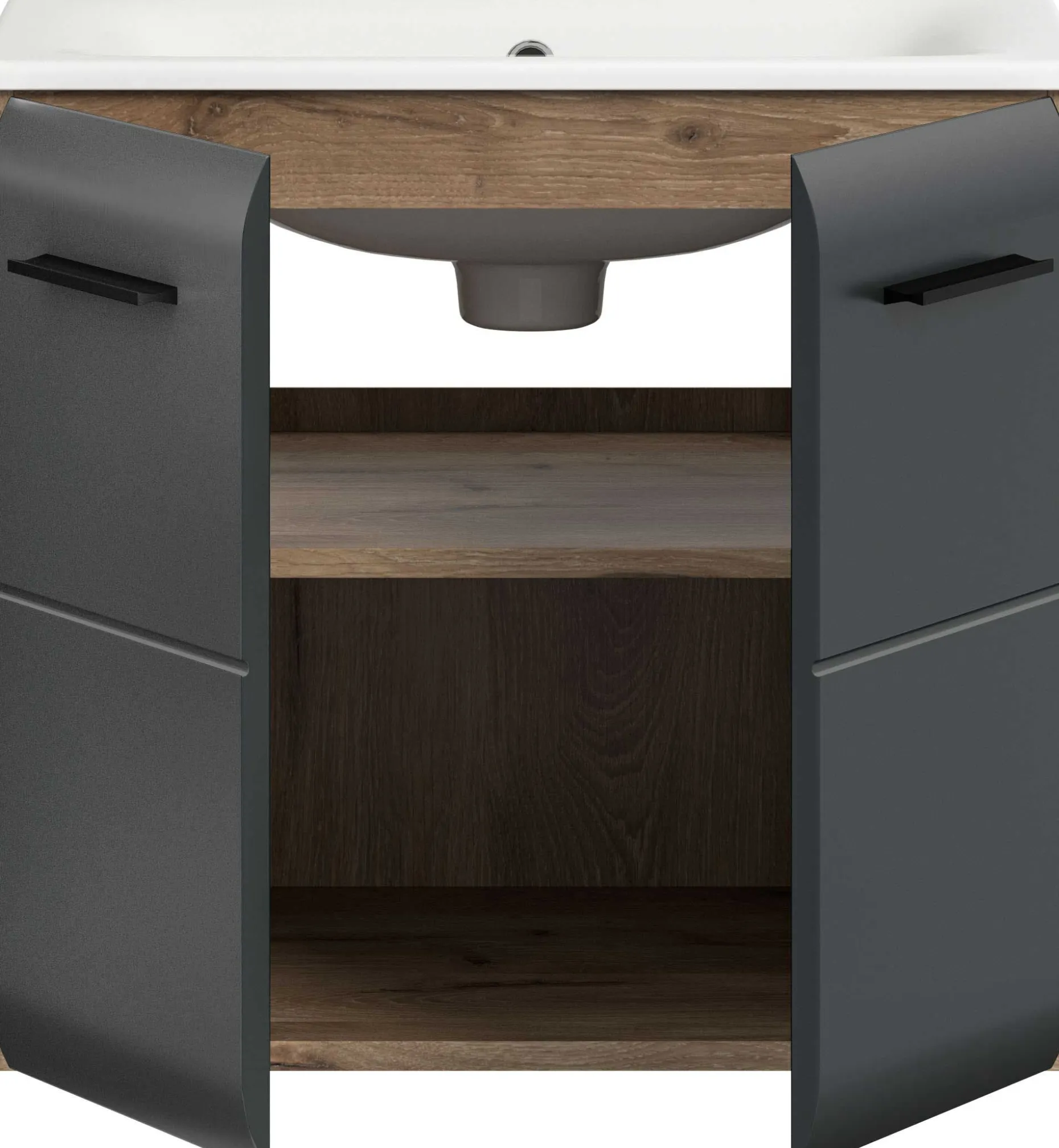 Waschbeckenunterschrank Ice Xonox - MDF matt schwarz/Nox Oak - 60x55x46 cm
