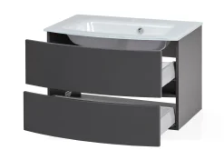 Waschbeckenunterschrank Kornel 80cm weißes Waschbecken - graphitgrau