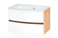 Waschbeckenunterschrank Kornel 80cm weißes Waschbecken - Eiche/mattweiß