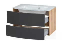 Waschbeckenunterschrank Kornel 80cm weißes Waschbecken - Eiche/mattgrau