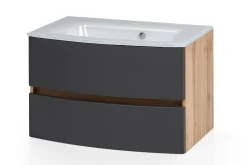 Waschbeckenunterschrank Kornel 80cm weißes Waschbecken - Eiche/mattgrau