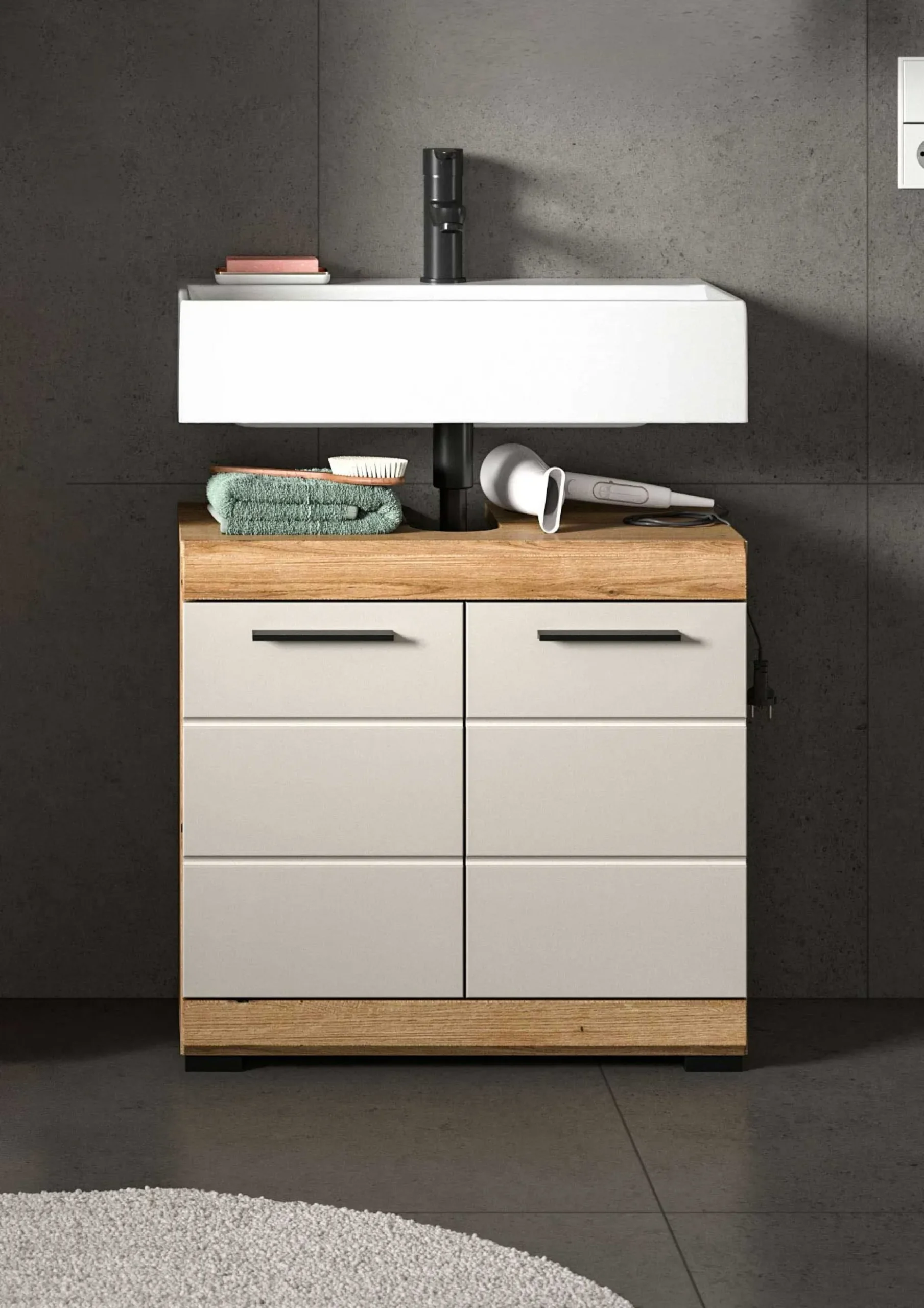 Waschbeckenunterschrank Scout Xonox - Evoak Eiche & Cashmere - 60x56x34 cm