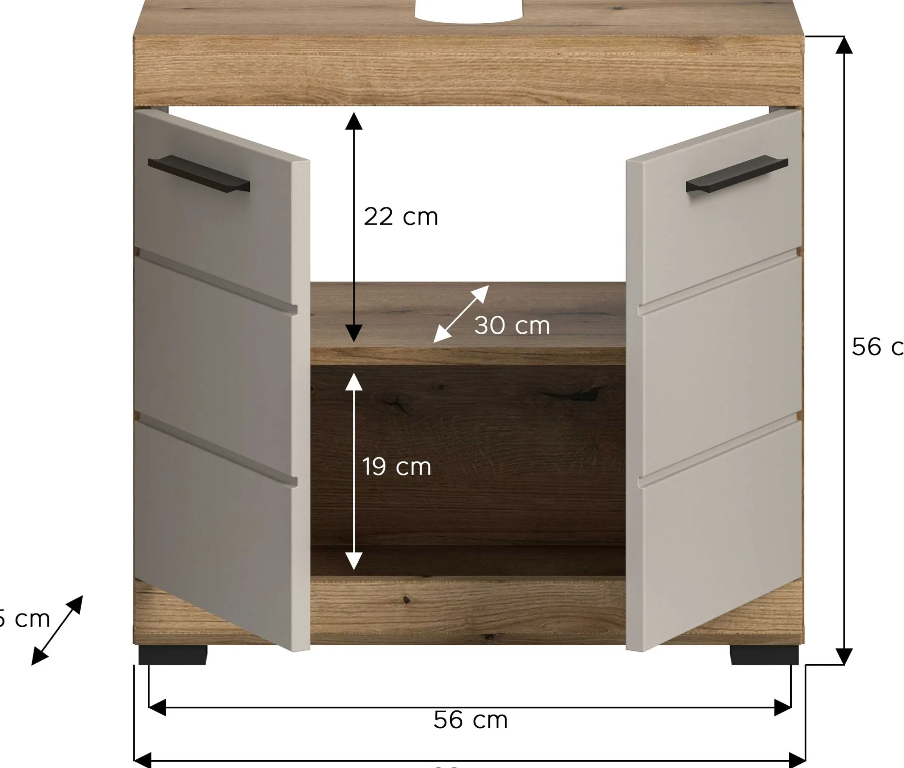 Waschbeckenunterschrank Scout Xonox - Evoak Eiche & Cashmere - 60x56x34 cm
