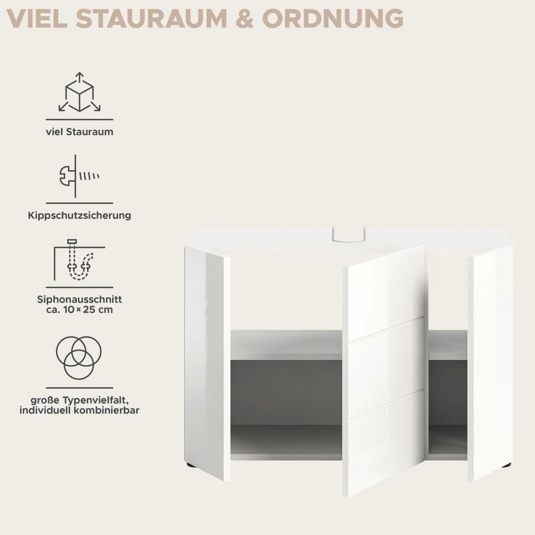 Waschbeckenunterschrank Vira Xonox - Weiß Melamin - 82x56x34 cm