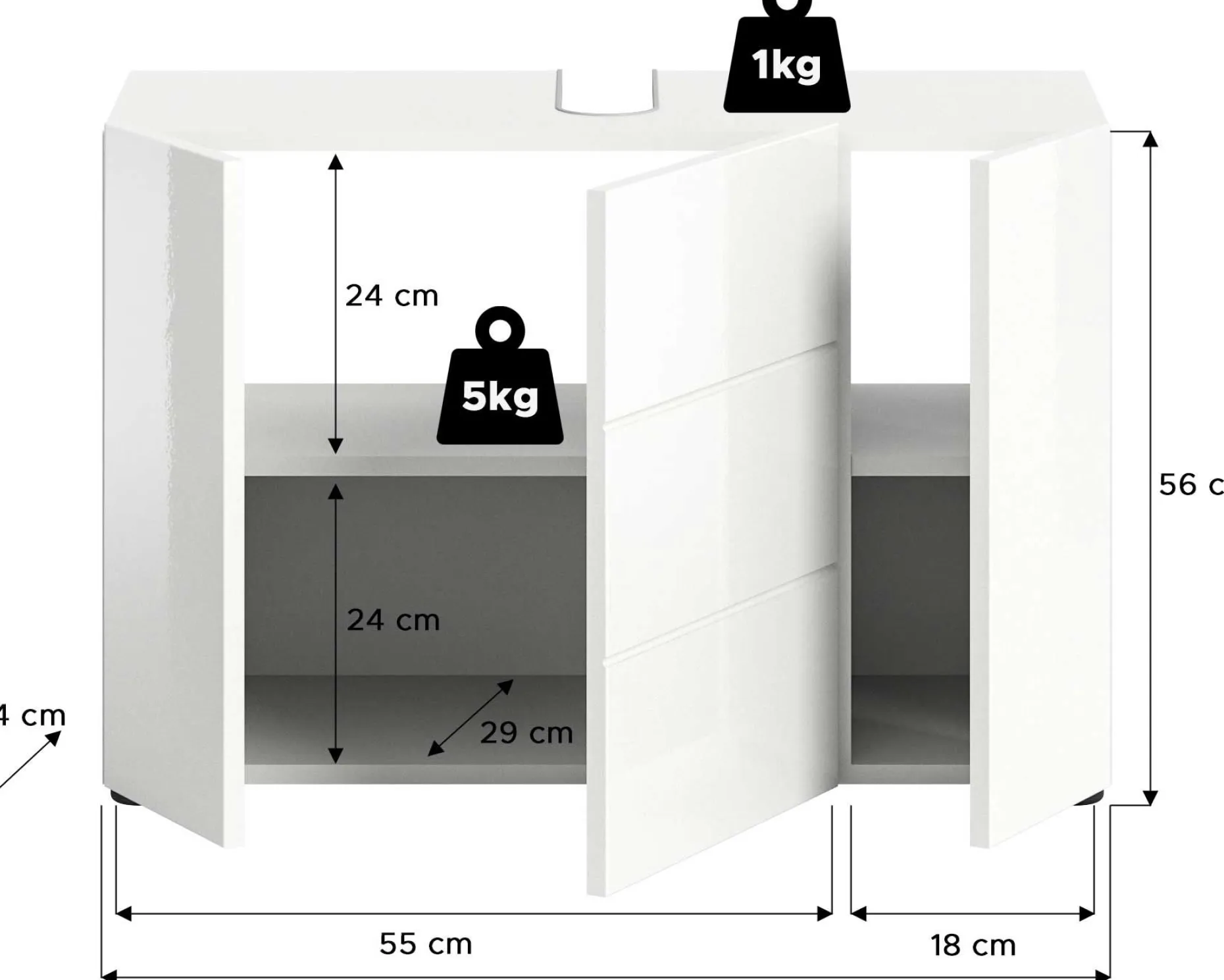 Waschbeckenunterschrank Vira Xonox - Weiß Melamin - 82x56x34 cm