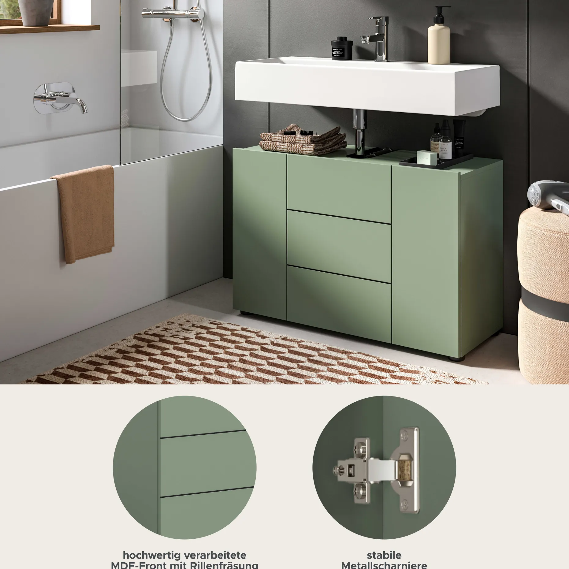 Waschbeckenunterschrank Vira Xonox - Smoke Green - 82x56x34 cm