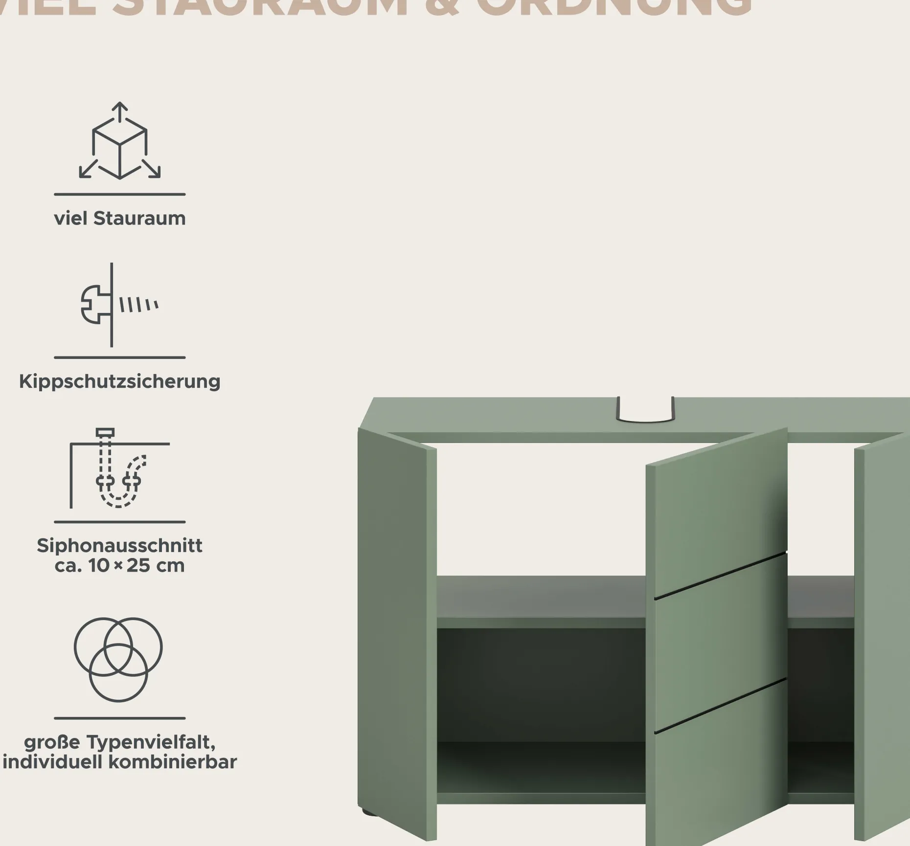Waschbeckenunterschrank Vira Xonox - Smoke Green - 82x56x34 cm