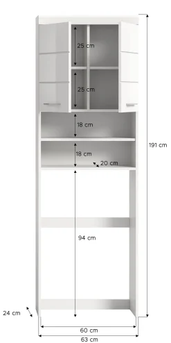Waschmaschinenaufsatz Scout Xonox - Weiß Hochglanz - 63x191x24 cm