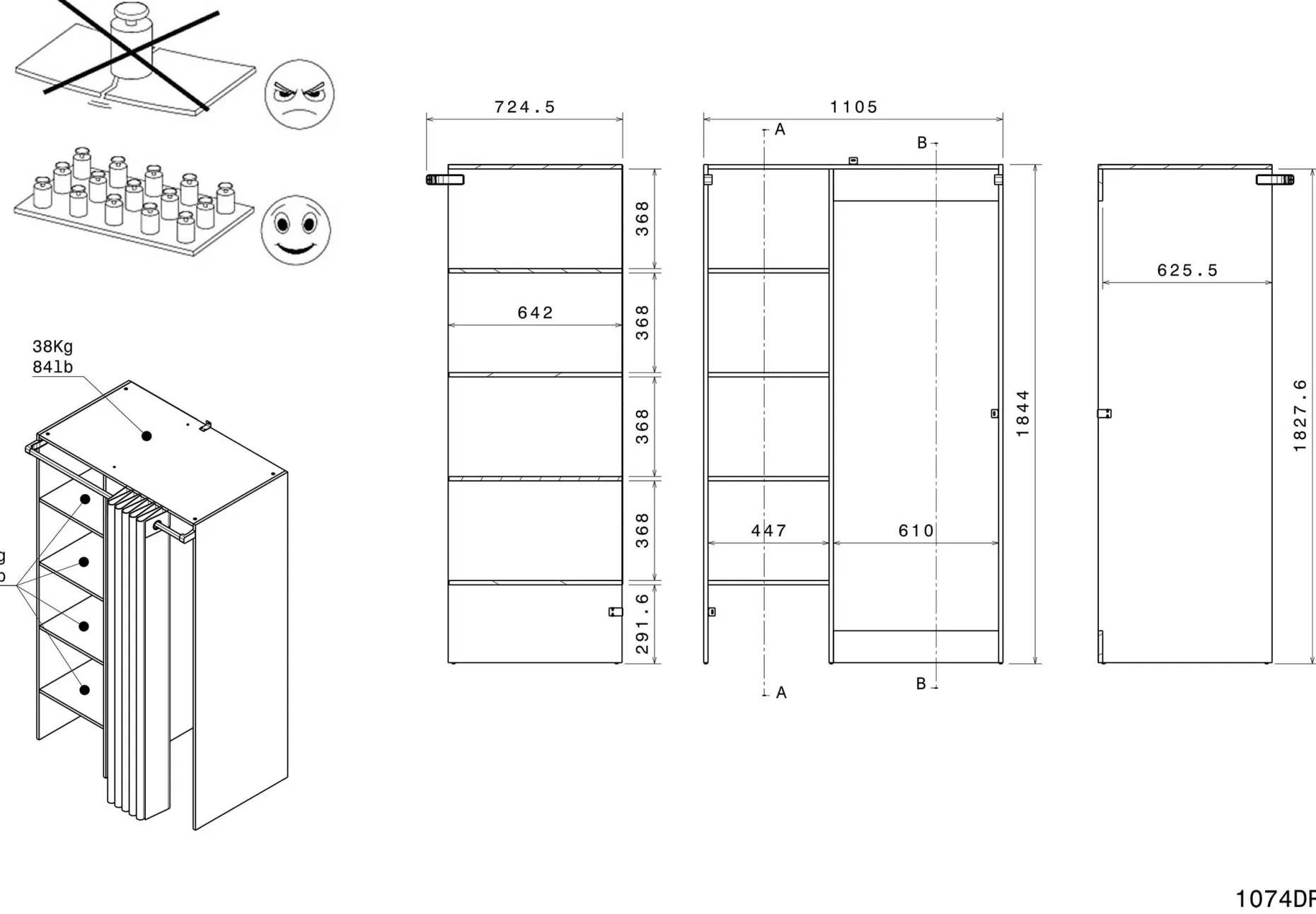 Waschmaschinenschrank Laundry - 113x70x184cm - 4 Einlegeböden und Vorhang - Eichendekor
