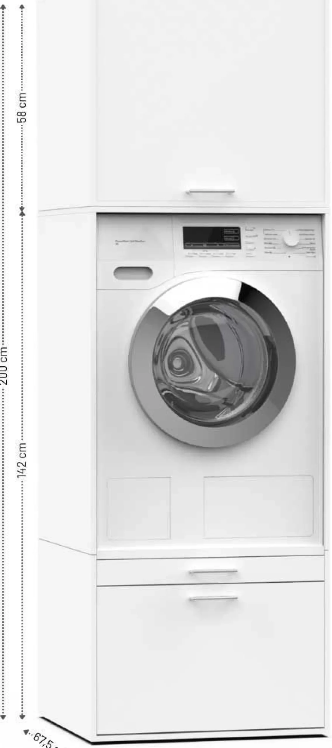 Waschmaschinenschrank Linea - 66x67x200cm - 1 Tür und 1 Schublade - weiß