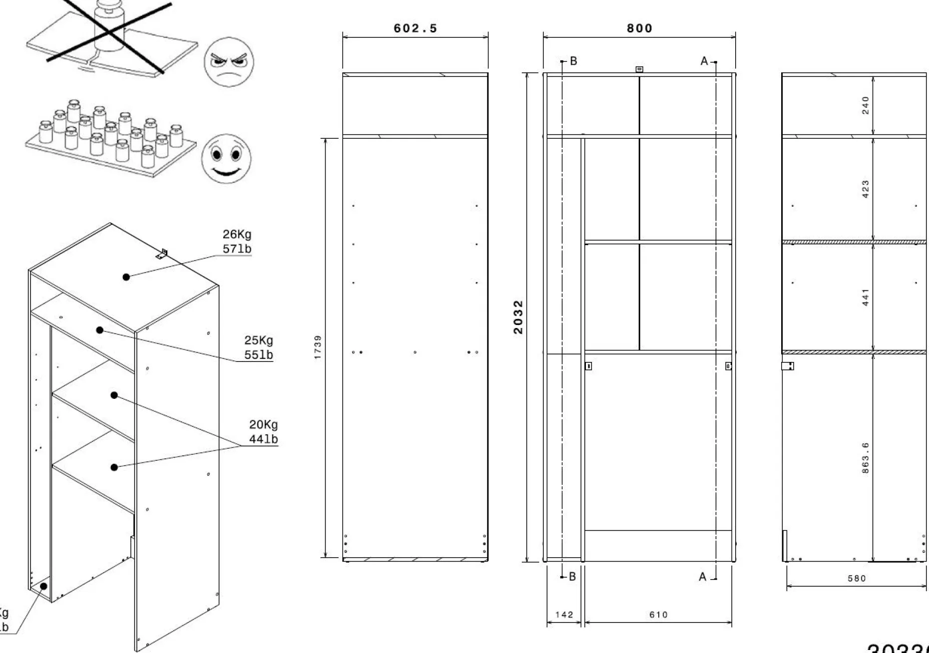 Waschmaschinenschrank Londy - 80x60x203cm - weiß