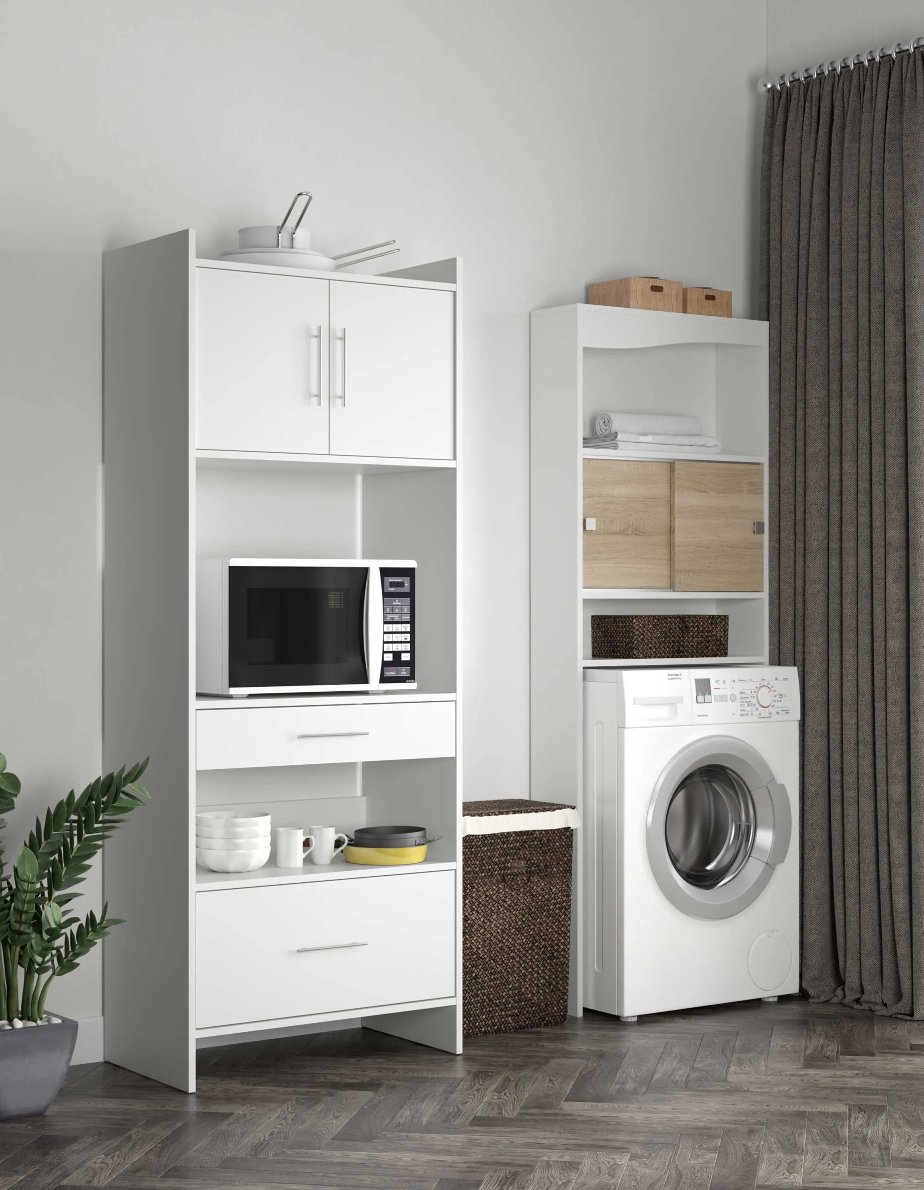 Waschmaschine/Toilettenschrank Splash - weiß/Eiche