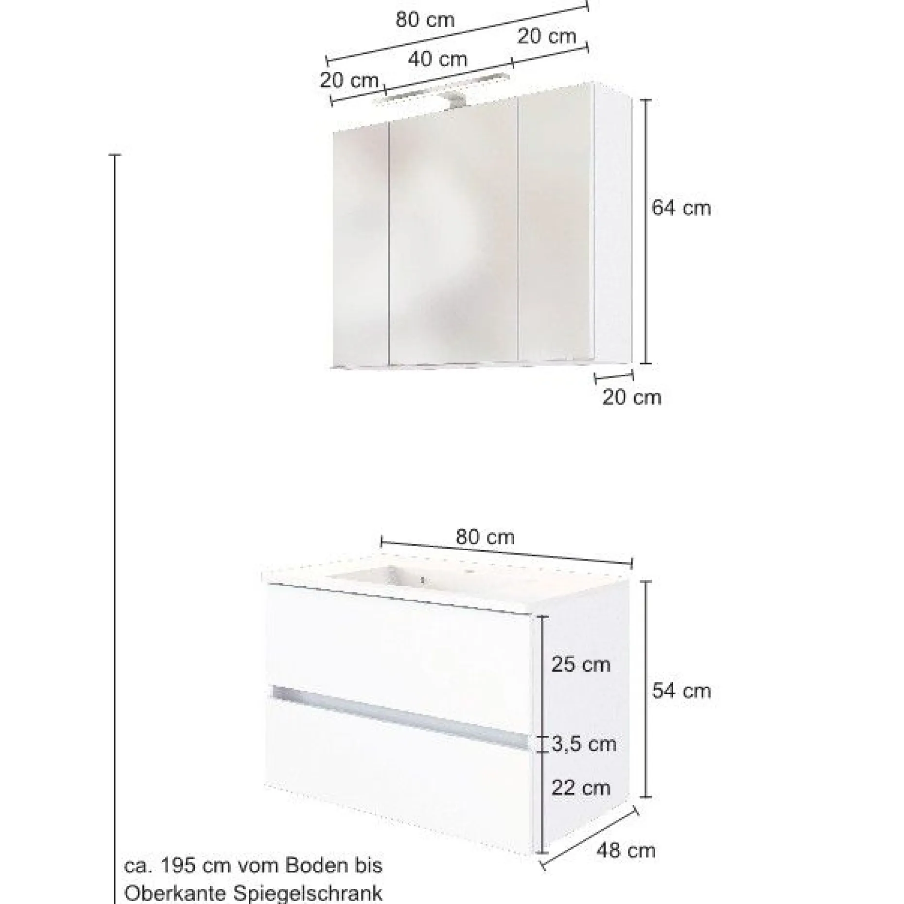 Waschtisch-Möbel-Set Brama 80cm - weiß