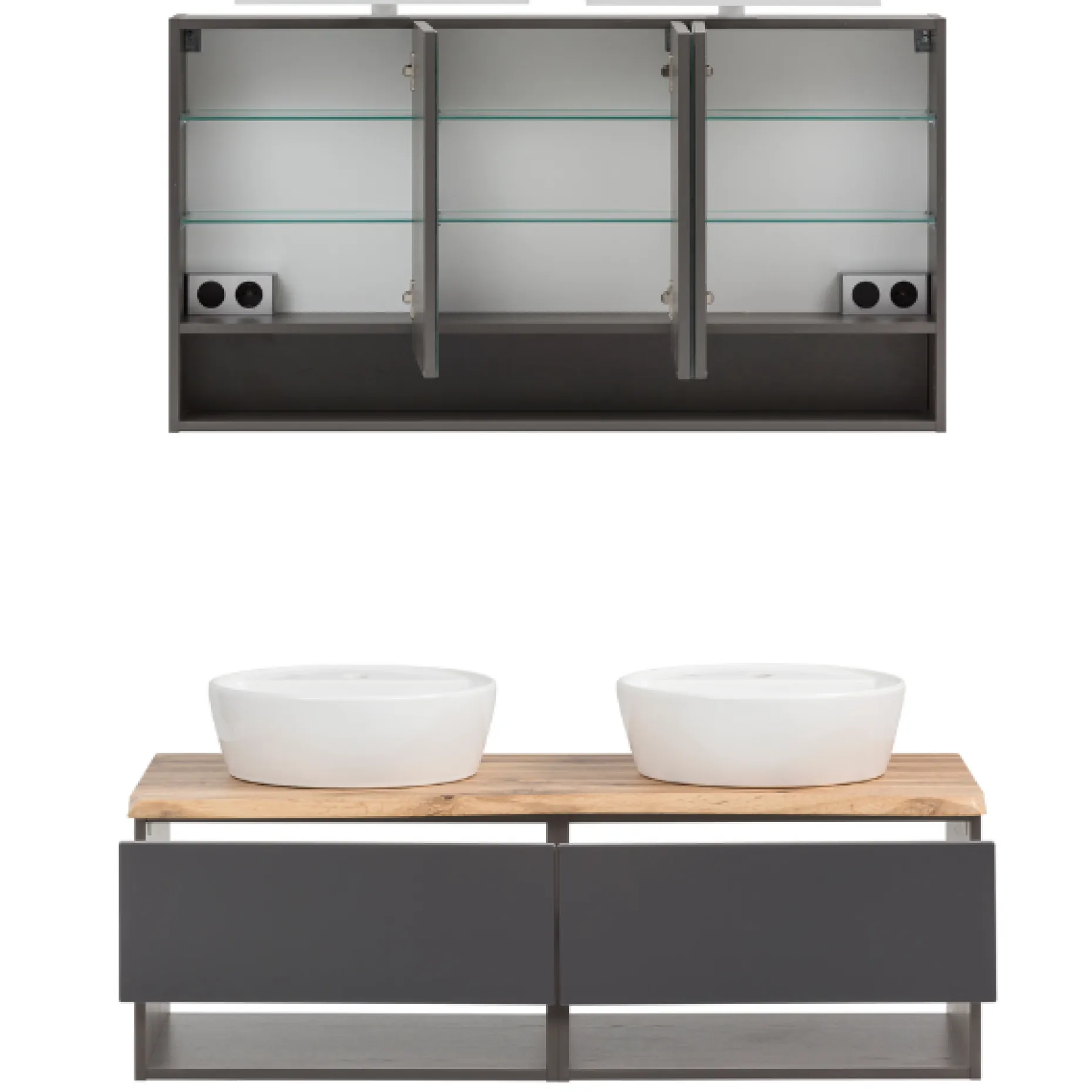 Waschtisch-Set Kaprun | Waschtischschrank, Spiegelschrank | Graphitgrau