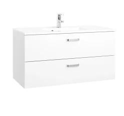 Waschtischunterschrank Bobbi 100cm mit 2 Schubladen und Keramikwaschbecken - weiß