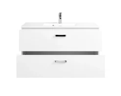 Waschtischunterschrank Bobbi 100cm mit 2 Schubladen und Keramikwaschbecken - weiß