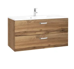 Waschtischunterschrank Bobbi 100cm mit 2 Schubladen und Keramikwaschbecken - Eiche