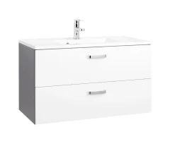 Waschtischunterschrank Bobbi 80cm 2 Schubladen - graphit/hochglanz-weiß