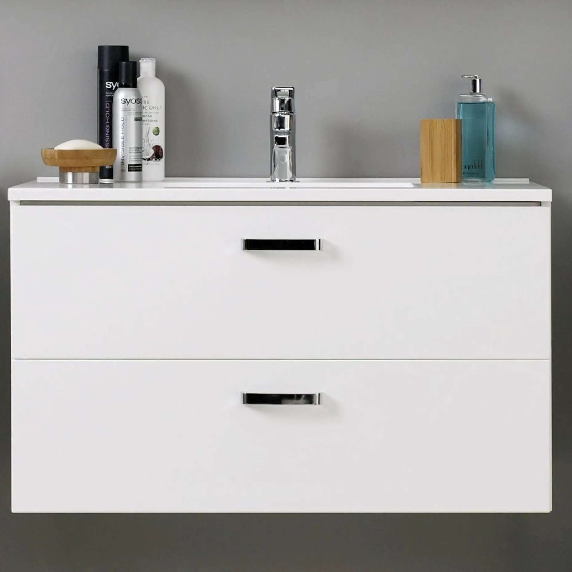 Waschtischunterschrank Bobbi 90cm 2 Schubladen - weiß
