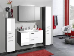 Waschtischunterschrank Bobbi 90cm 2 Schubladen - graphit/hochglanz-weiß