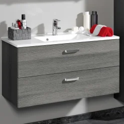 Waschtischunterschrank Bobbi 90cm 2 Schubladen - graphit/quecksilber