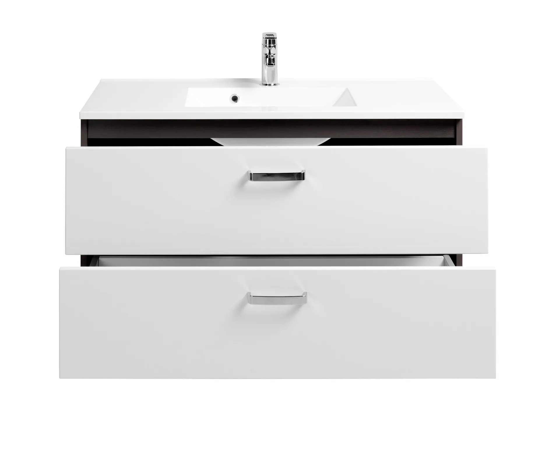 Waschtischunterschrank Bobbi 100cm mit 2 Schubladen und Keramikwaschbecken - graphit/hochglanz-weiß