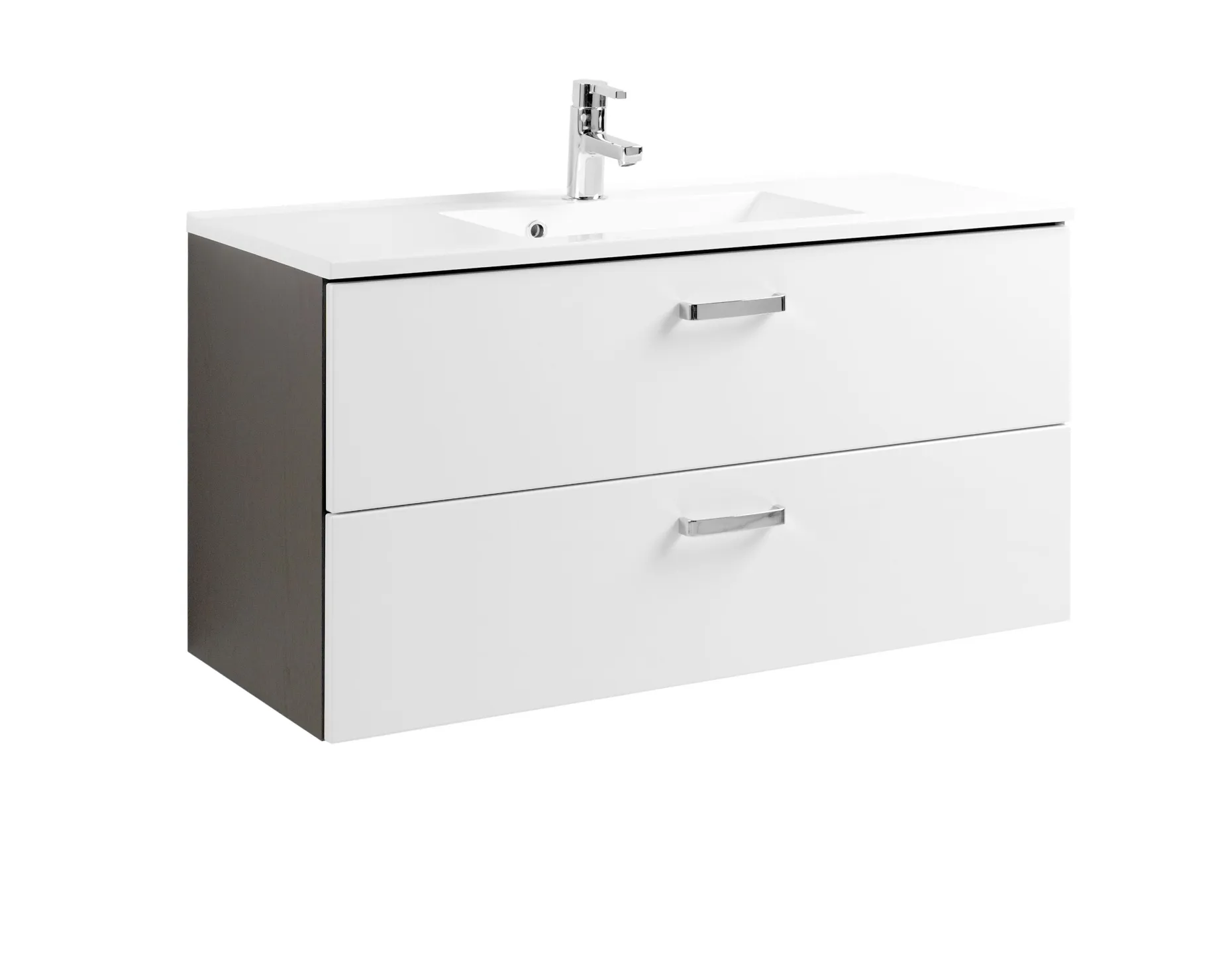 Waschtischunterschrank Bobbi 100cm mit 2 Schubladen und Keramikwaschbecken - graphit/hochglanz-weiß