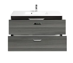 Waschtischunterschrank Bobbi 100cm mit 2 Schubladen und Keramikwaschbecken - graphit/quecksilber