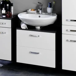 Waschtischunterschrank Bobbi 60cm 1 Tür und 1 Schublade - graphit/hochglanz-weiß