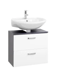 Waschtischunterschrank Bobbi 60cm 1 Tür und 1 Softclose-Schublade - graphit/hochglanz-weiß