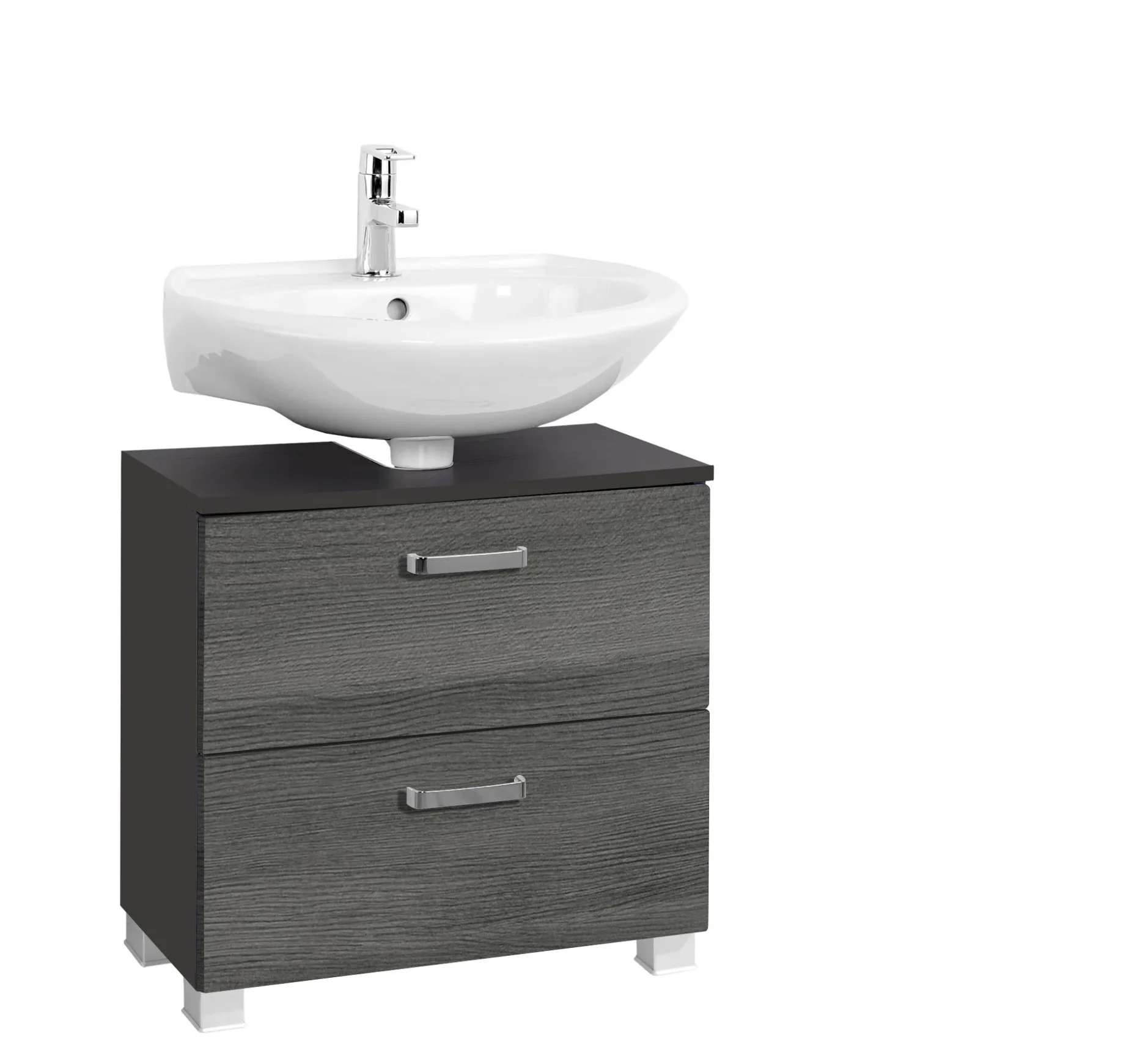 Waschtischunterschrank Bobbi 60cm 1 Tür und 1 Softclose-Schublade - graphit/graue Eiche