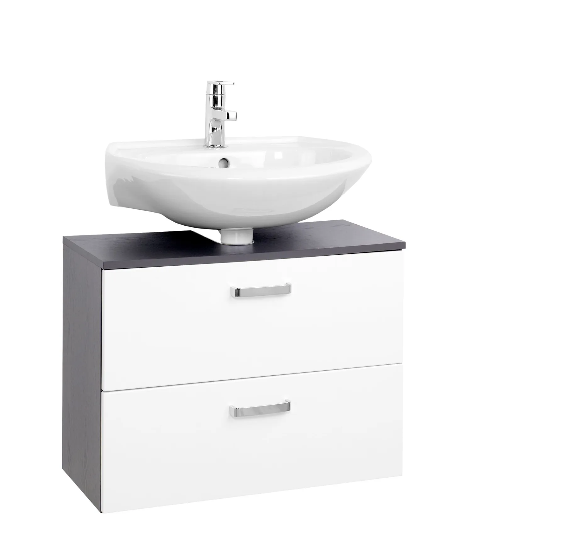 Waschtischunterschrank Bobbi 70cm 1 Tür und 1 Softclose-Schublade - graphit/hochglanz-weiß