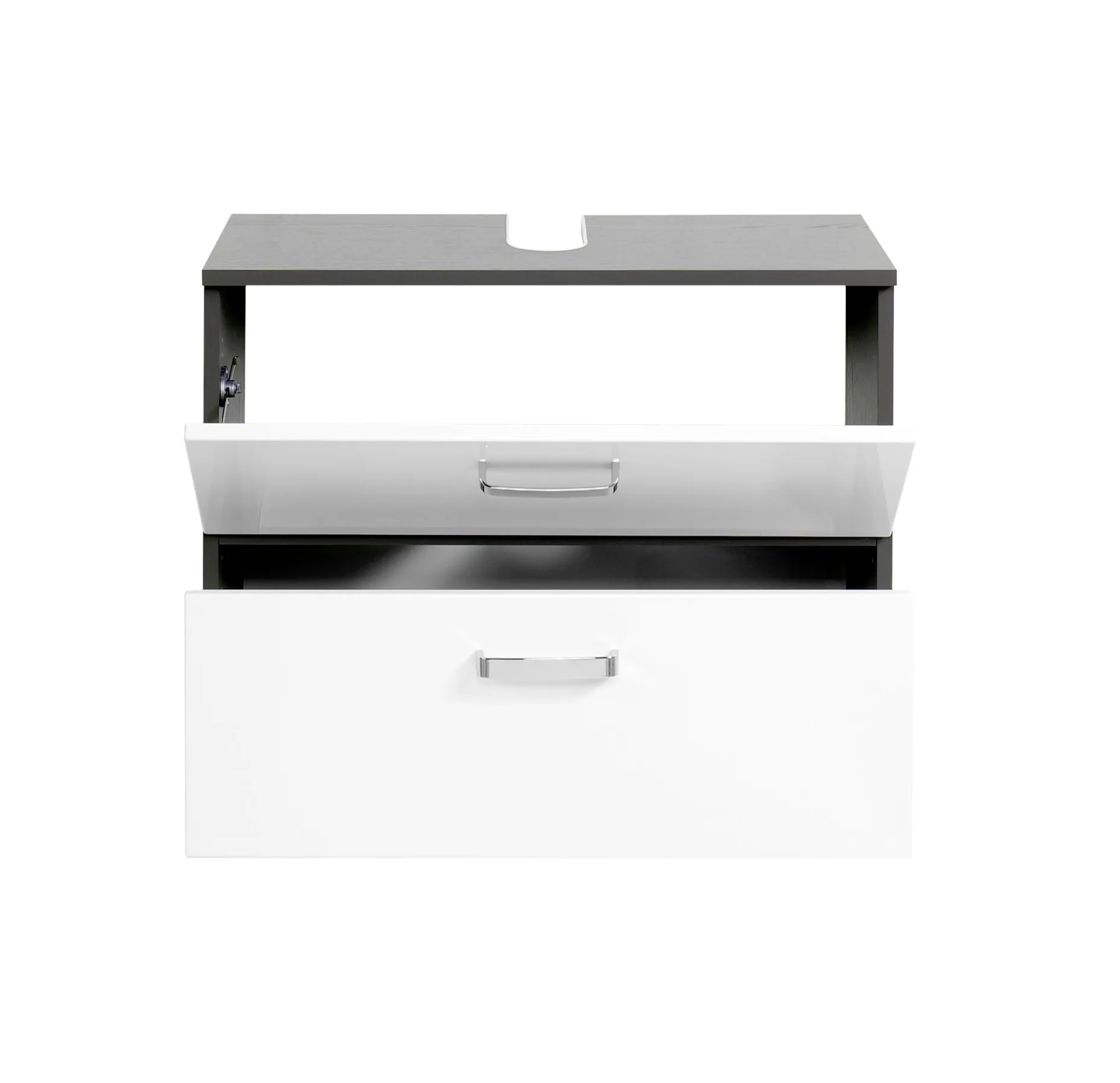 Waschtischunterschrank Bobbi 70cm 1 Tür und 1 Softclose-Schublade - graphit/hochglanz-weiß